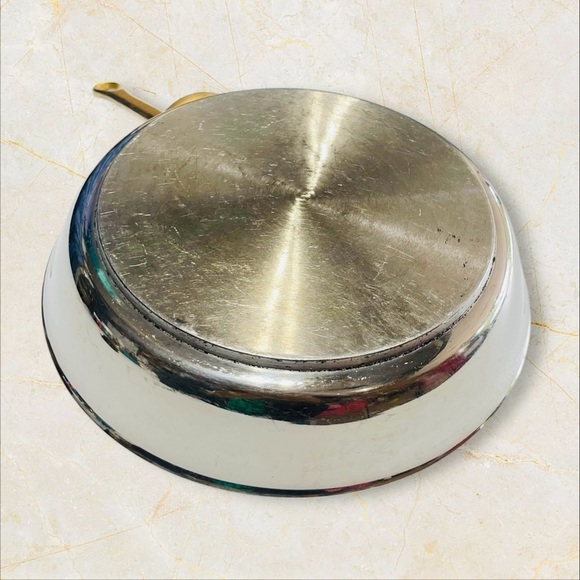 VTG Frying Pan 11” Stainless Steel Brass Handle Heavy - Great! - Picture 12 of 16